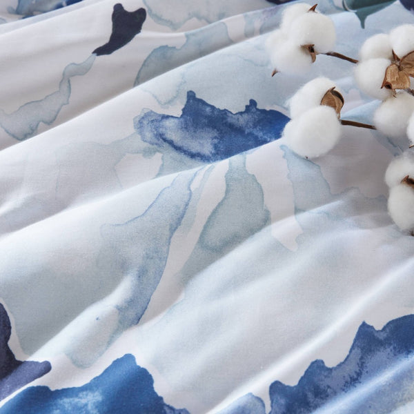 English Elm 7-piece Queen Comforter Set Cotton Print Bedding with Euro Shams and Embroidered Pillows Blue Multi B035P482949