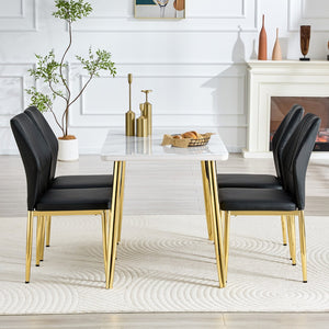 English Elm Table and Chair Set Marble Glass Top Gold Legs Modern 5 Piece Dining for Small Spaces White+Gold W1151S04636