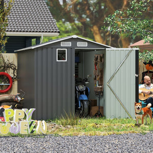 English Elm 6x8ft Outdoor Steel Storage Shed Lockable Vented Galvanized Metal Garden Backyard Tool Unit Dark Gray W1598P361333