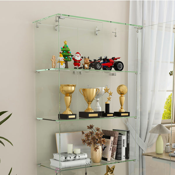 English Elm 5-Tier Glass Display Cabinet with 5 LED Modes, Tempered Glass, Double Doors, Sturdy Steel Hardware W2700P353067