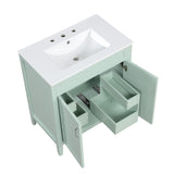 English Elm 30" Bathroom Vanity With Sink, Multi-Functional Bathroom Cabinet With Doors and Drawers, Solid Frame and Mdf Board, Green