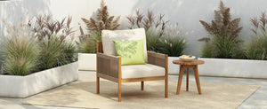 English Elm Christopher Knight Home® - Modern Teak Outdoor Woven Lounge Chair with Solid Wood Frame, 28" Seat, Weather-Resistant Polyester Cushions N767P255038T