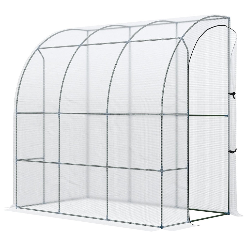 English Elm Outsunny Walk-in Lean-to Greenhouse with Pe Cover Roll-up Window and Ground Stakes W2225P217644