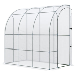 English Elm Outsunny Walk-in Lean-to Greenhouse with Pe Cover Roll-up Window and Ground Stakes W2225P217644