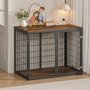 English Elm 47'' Furniture Style Dog Crate with 3 Doors Large Breed Cabinet Side Table Grey W1820P356885