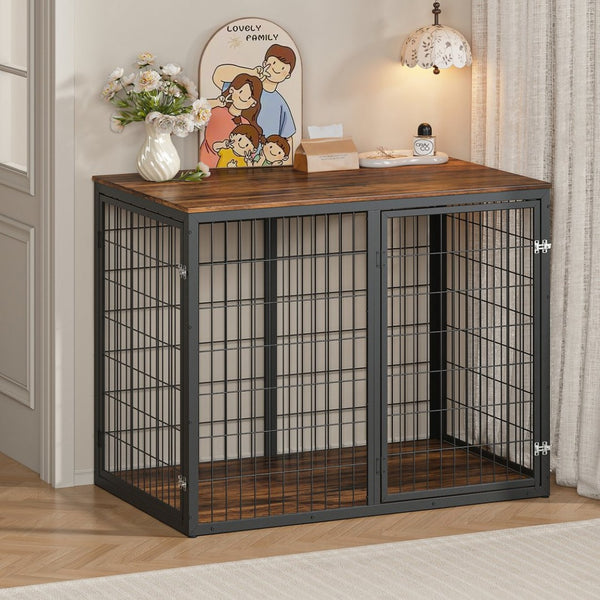 English Elm 47'' Furniture Style Dog Crate with 3 Doors Large Breed Cabinet Side Table Grey W1820P356885
