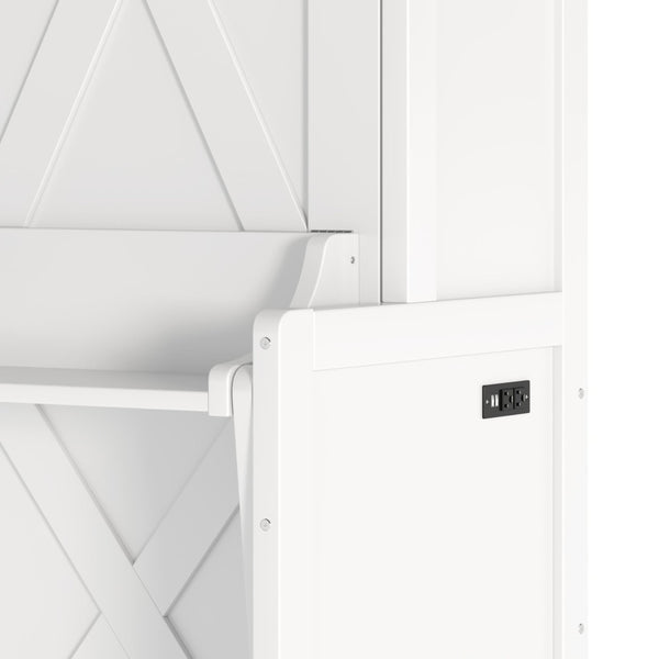 English Elm Queen Murphy Bed with Fold Down Desk Led Lighting and Usb Port for Home Office White W1580S00456