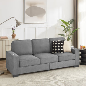 English Elm 83.86"Snowfleece Luxurious 3-Seater Sofa with High-Density Sponge & Spring Support, Cozy Velvet Gray W1359P215068