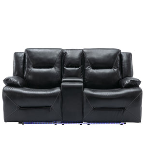 English Elm Home Theater Recliner Set with LED Accent Lighting, Dual Cup Holders, Gel Leather Comfort Seating Black SG001470AAB