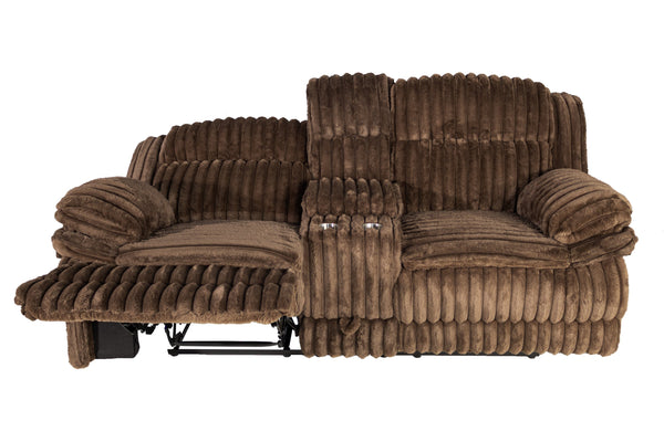 English Elm Manual Motion Loveseat with Fur-Like Corduroy Upholstery, Plush Arms, Dual Cup Holders & Storage Chocolate 33 L x 82 W x 28 H B089P296897