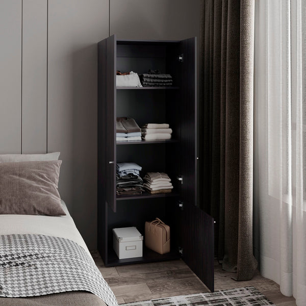 English Elm Home 3 Door Closet System with Hanging Rod, Fixed Shelves, Engineered Wood Storage for Small Spaces B200P350346