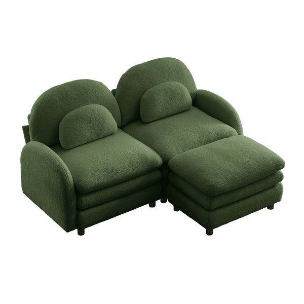 English Elm Teddy Fleece Modular Loveseat with Ottoman Curved Sculptural Sofa for Living Room Green W5656S00077