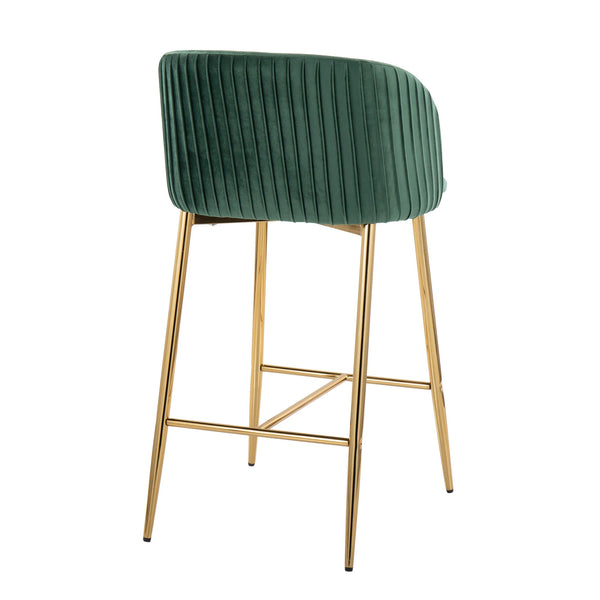 English Elm Fran Pleated Counter Stool Set Of 2: Luxurious Green Velvet & Gold Metal For Glamorous Spaces B202S00272