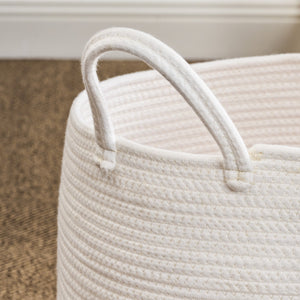 English Elm Cotton Round Laundry & Storage Basket with Sturdy Handles 21.7"x13" Spacious Neutral Two-Tone Design Orange,White B093P295088