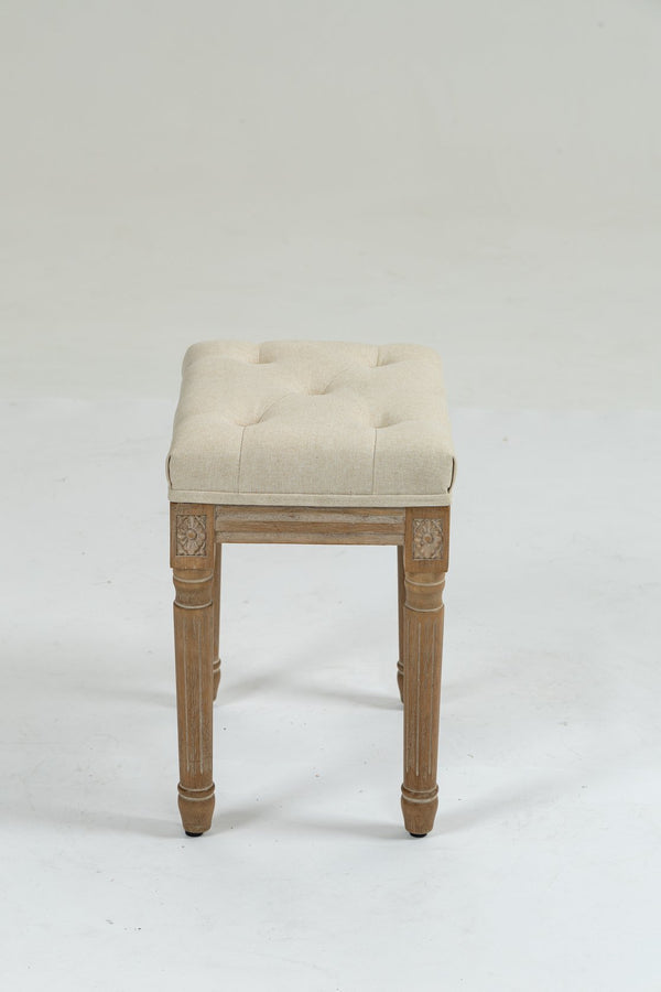 English Elm Small Padded Bench Beige Upholstered Ottoman with Brushed Rubberwood Legs, Tufted Memory Foam Seat W1762P187925