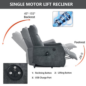 English Elm Beige Chenille Power Lift Recliner with Massage Heat and Usb for Senior Comfort Grey W1803P369077