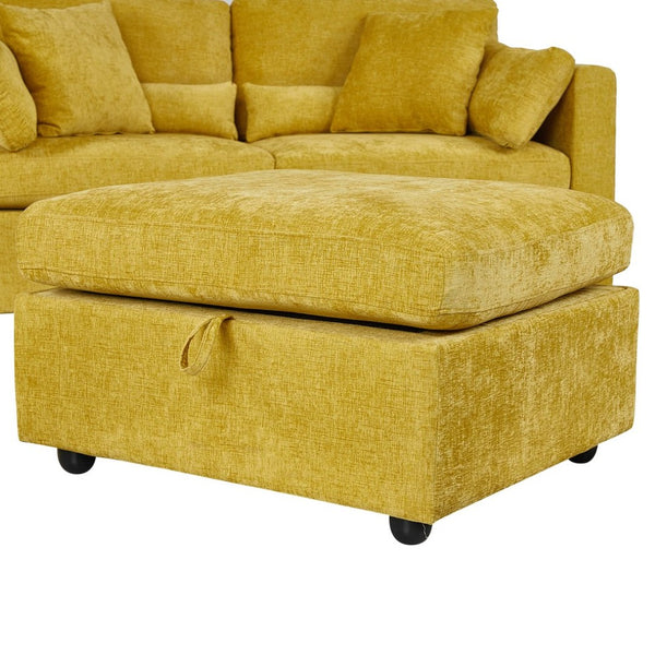 English Elm Yr2169bg-2p-2ot,lr,right,arm,ot*2 Chenille Fleece Right Arm Sectional Piece with Spring Support Yellow W308S00191