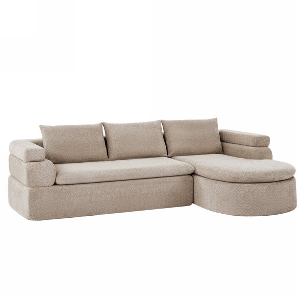 English Elm 106" L-shaped Sectional Sofa Modular Chaise Lounge Neutral Fabric Living Room Almond N771P396321V_N771P396322V
