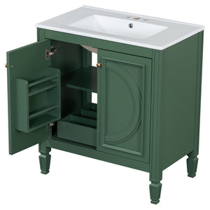 English Elm [video] 60 Inch Freestanding Double Sink Bathroom Vanity with Ceramic Basins Soft Close Storage Green N759S226000F
