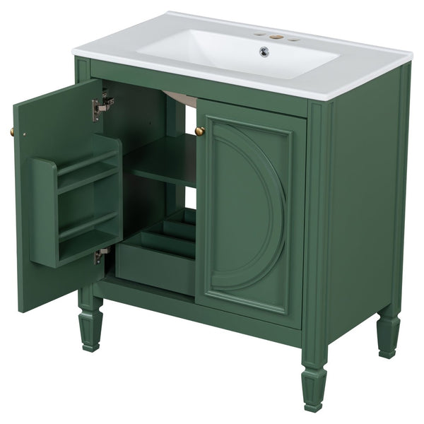 English Elm [video] 60 Inch Freestanding Double Sink Bathroom Vanity with Ceramic Basins Soft Close Storage Green N759S226000F