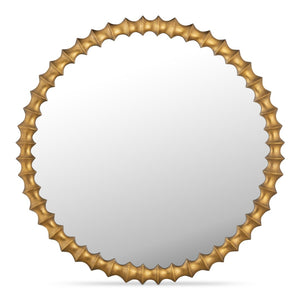 English Elm Whitby Round Wall Mirror Cast Aluminum Aged Brass Patina Artisan Entryway Accent Yellow B2769P498421