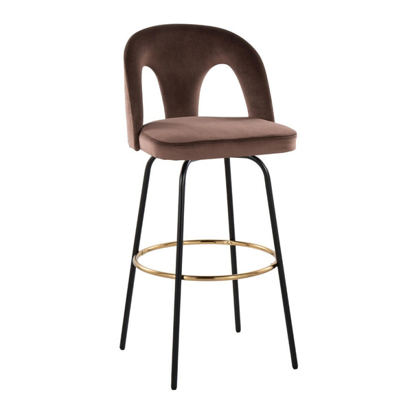 English Elm Fixed-height Swivel Barstools with Gold Footrest Black Frame White Upholstery Set Espresso B202S01884