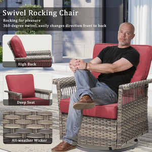 English Elm 2 Outdoor Swivel Rocker Patio Chairs High Back Deep Seat Olefin Cushions Steel Base Red T3773P416508