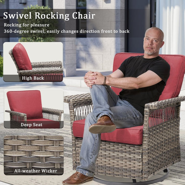 English Elm 2 Outdoor Swivel Rocker Patio Chairs High Back Deep Seat Olefin Cushions Steel Base Red T3773P416508
