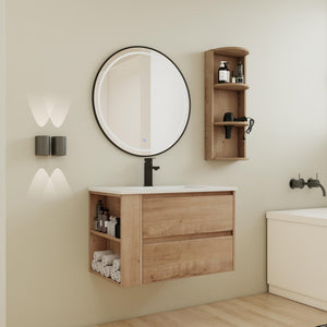 English Elm 30" Wall-Mounted Bathroom Vanity With Ceramic Sink, 2 Soft-Close Drawers & Space-Saving Rack W999S00343