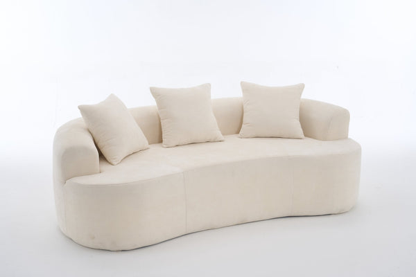 English Elm Crescent-shaped Chenille Loveseat Low Profile Curved Sofa for Modern Living Rooms White W5188P450354
