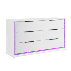 English Elm Contemporary White Lacquer Six Drawer Dresser with Led Lighting Glam Bedroom Storage B011P458600