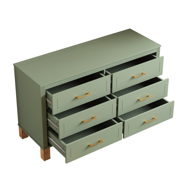 English Elm 6-drawer Double Dresser Solid Wood Legs Mid-century Modern Bedroom Storage Cabinet W1445S00010