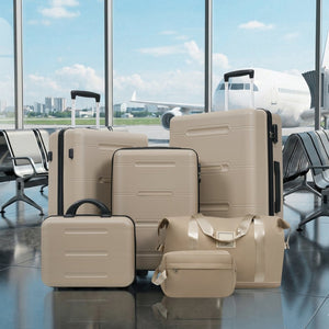 English Elm 6 Piece Hardshell Abs Travel Set with Spinner Wheels Combination Lock and Toiletry Bag Khaki N732P391465K