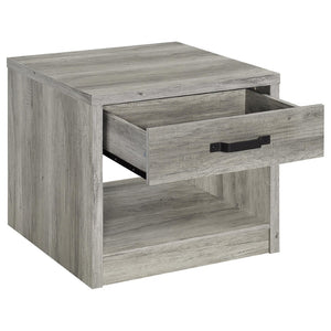 English Elm Nuberg Driftwood Gray Living Room Coffee and End Table Set with Storage Shelves B062S01520