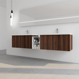 English Elm 84 Inch Wall Mounted Vanity with Dual Resin Sinks, Soft Close Doors, Metal Handles, Ample Storage Space California Walnut W999S00191