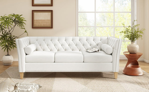 English Elm Elegant Tufted Three Seat Sofa with Nailhead Trim and Solid Wood Legs for Living Room N760P406296A