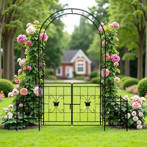 English Elm Garden Arch Arbor Trellis With Gate - Durable Metal Design For Climbing Plants, Weddings & Patios W840P321539