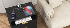 English Elm Nightstand Smart Bedside Table with Usb Charging Voice Light and Cabinet Storage W1321P399420