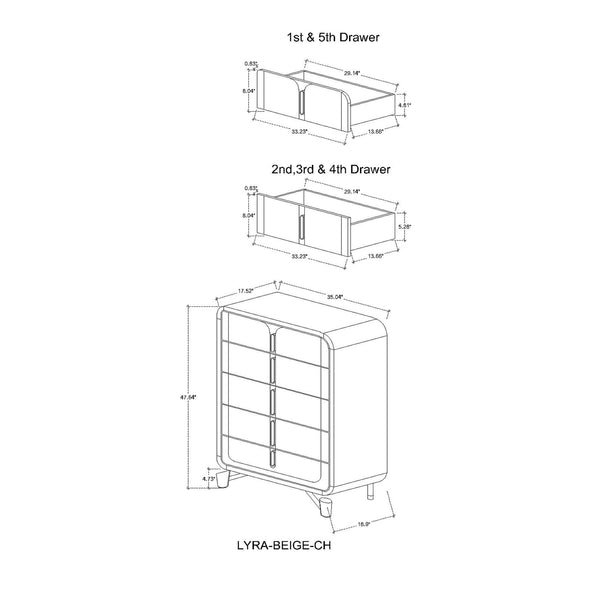 English Elm Nora Solid Wood Chest with Geometric Legs and Rounded Edges — Contemporary Spacious Drawers, Stylish Pulls Beige 37.6 L x 19.96 W x 47.05 H B201P409553