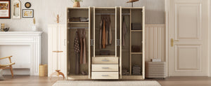 English Elm 6-doors Mdf Wardrobe with Large Drawers Streamlined Bedroom Storage Modern Design Brown N820000010D