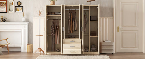 English Elm 6-doors Mdf Wardrobe with Large Drawers Streamlined Bedroom Storage Modern Design Brown N820000010D