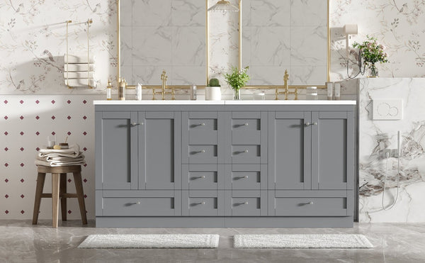 English Elm 72-inch Shaker Double Bathroom Vanity Gray Mdf with Resin Basins and Soft Close Storage N729P000029E