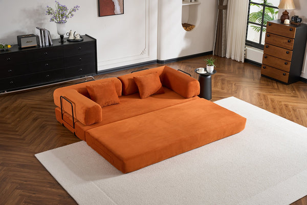 English Elm Convertible Sleeper Sofa Bed Corduroy 4-in-1 Folding Floor Couch with 35D Sponge Support and No-Assembly Orange W3434P378559