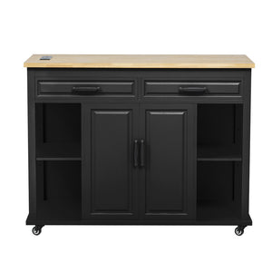 English Elm K&k Farmhouse Kitchen Island Extendable Table Rubber Wood Veneer Built-in Charging Storage Black N707S215327B
