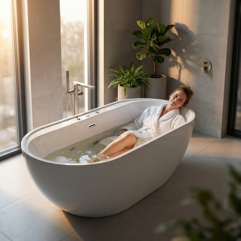English Elm 67" Whirlpool Air Bubble Soaking Tub Acrylic Freestanding Hydrotherapy Spa Bath White W3605P361170