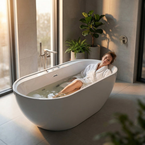 English Elm 67" Whirlpool Air Bubble Soaking Tub Acrylic Freestanding Hydrotherapy Spa Bath White W3605P361170