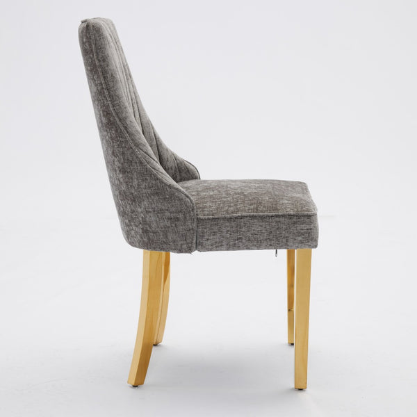 English Elm Rayon Channel-Back Chenille Dining Chairs Set Of 2 - Plush Upholstered Accent Chairs With Gold Legs W1143P293314-GIGA