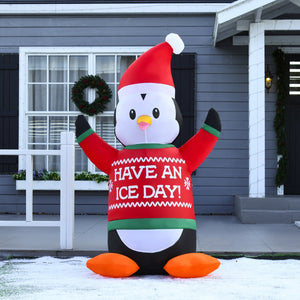 English Elm Homcom 6Ft Inflatable Christmas Penguin Decoration With Led Lights, Durable & Festive Outdoor Decor W2225P229428