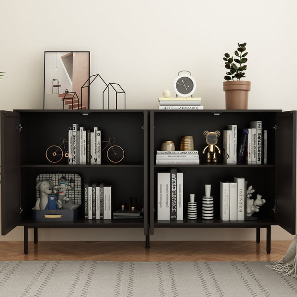 English Elm Modern Black Wood Sideboard Buffet Cabinet with Sunburst Doors, Adjustable Shelves, Entryway Accent Storage W2263P207530