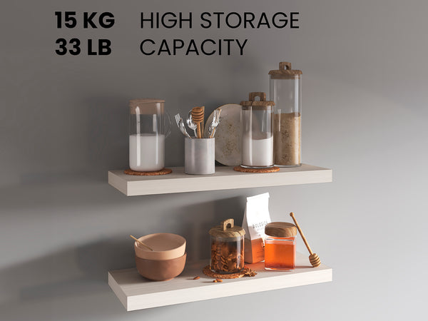 English Elm Ecco 31.5" Floating Shelves Set of 2 White Washed - Hidden Brackets, Sturdy Particle Board Display B070P351137